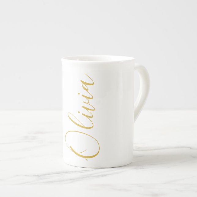 Olivia Gold Script Name White Specialty Mug (Front Right)