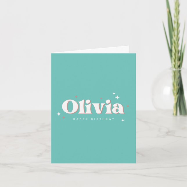 Olivia Happy Birthday | Light Teal Card (Front)