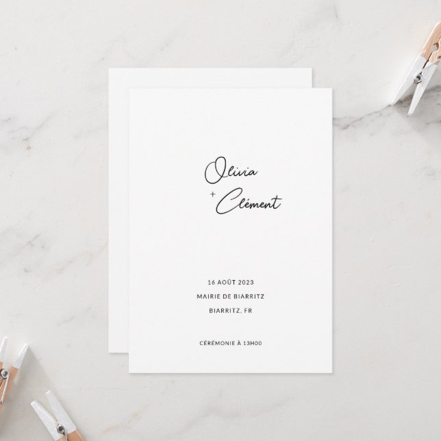 Olivia Minimaliste + Élégant Faire-part de mariage (Devant/Arrière en situation)