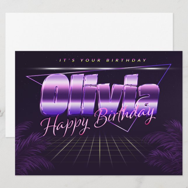 Olivia Name First name lila retro Map Birthday Card (Front/Back)