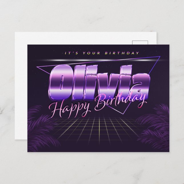 Olivia Name first name purple postcard birthday (Front/Back)