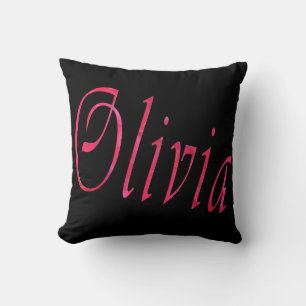 Olivia, Name, Logo, Black Throw Cushion. Pillow