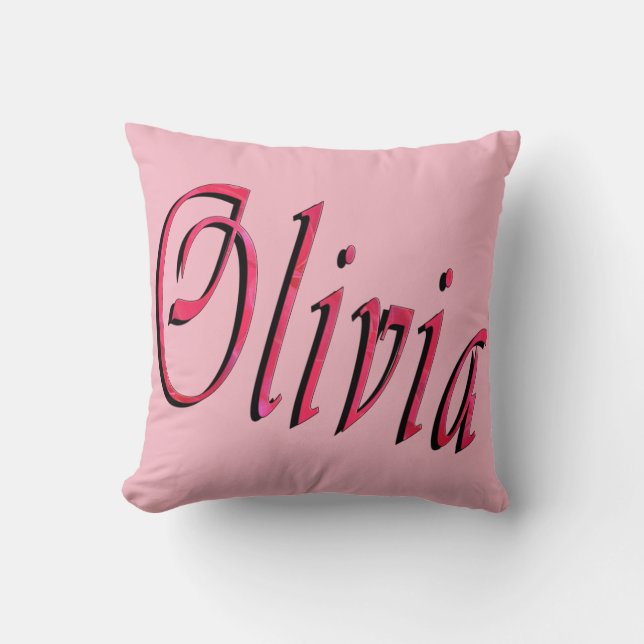 Olivia, Name, Logo, Pink Throw Cushion. Throw Pillow (Front)