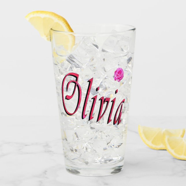 Olivia Name Logo With Rose, Glass (Front Ice)