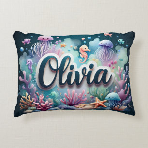 Olivia Name Ocean Theme Decorative Sea Life Accent Pillow