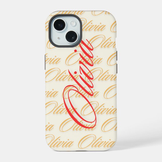 Olivia Name Pattern Design iPhone 15 Case (Back)