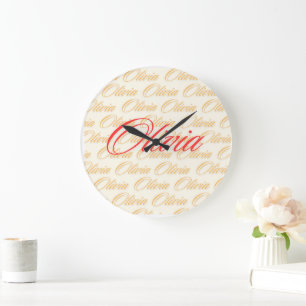 Olivia Name Pattern Design Large Clock