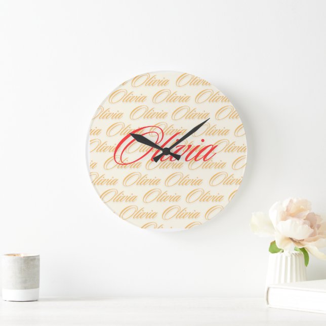 Olivia Name Pattern Design Large Clock (Home)