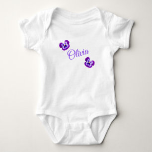 Olivia, Name, With Purple Pansies, Baby Bodysuit