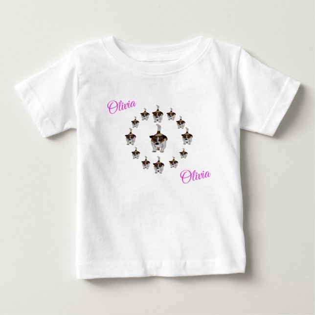"Olivia" Nom Avec Fox Terriers, Tshirt Bébé (Devant)