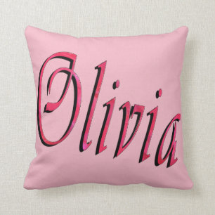Olivia, nom, logo, coussin rose de jet