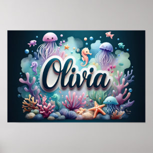 Olivia Ocean Nursery Underwater Sea Animals Poster