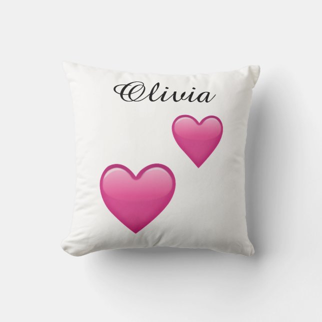Olivia Personalized Emoji Hearts Throw Pillow (Front)