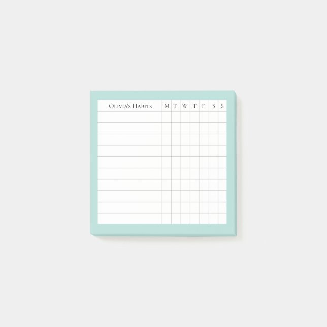 Olivia Personalized Habit Tracker in Spa Post-it Notes (Front)