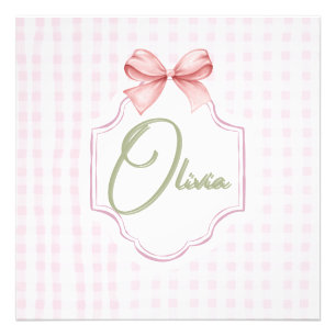 Olivia Personalized Pink Bow & Gingham Print 