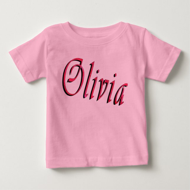 Olivia, Pink Cursive Name Logo, Baby's T-shirt (Front)