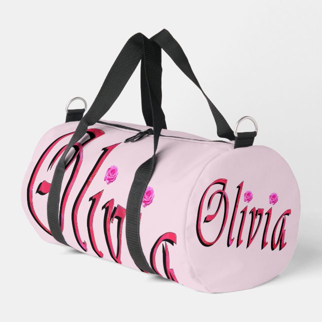 "Olivia" Red And Pink Olivia Name,  Duffle Bag (Left Corner)