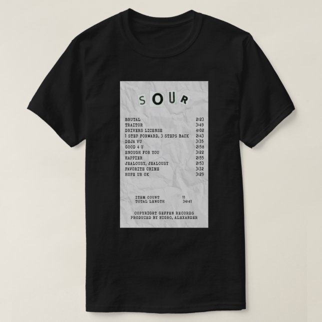 olivia rodrigo sour receipt  Poster T-Shirt (Design Front)