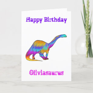 Olivia saurus Colourful Brontosaurus Dinosaur Art Holiday Card