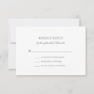 Olivia Simple Grey Minimaliste Mariage Carte RSVP