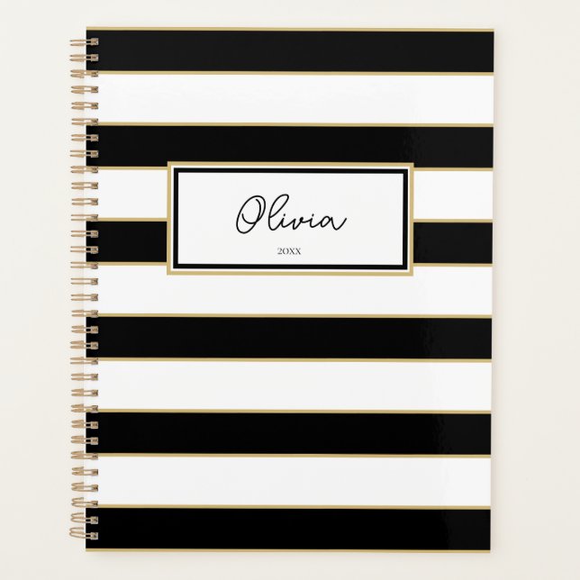 Olivia Stripes Planner in Black and White (Front)