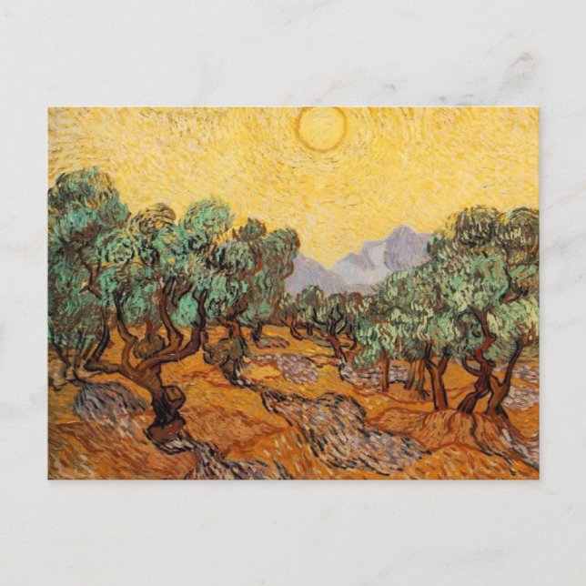 Oliviers au ciel jaune et carte postale Sun (Devant)