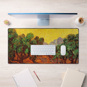 Oliviers avec ciel jaune et soleil de Van Gogh