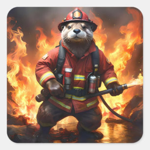 Ollie The Otter Fire Fighter,  Square Sticker