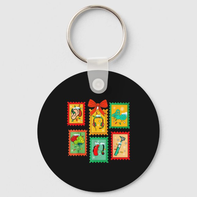 Ology Ologist Xmas Vibes Merry Christmas Stamps  Keychain (Front)
