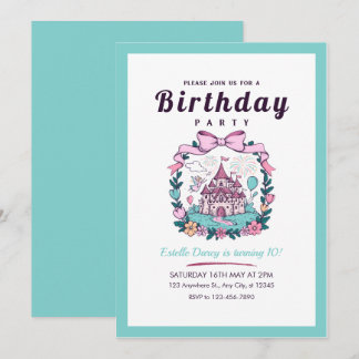 olorful Rainbow Castle Girls 10th Birthday Invitat Invitation