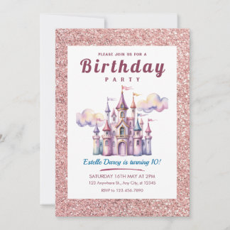 olorful Rainbow Castle Girls 10th Birthday Invitation