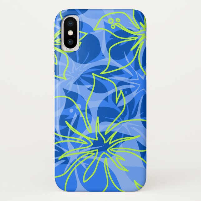 Olowalu Hibiscus Hawaiian Camo Blue Case-Mate iPhone Case (Back)