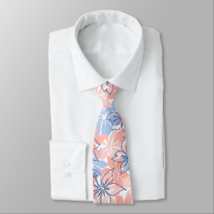 Olowalu Hibiscus Hawaiian Camo - Coral Tie