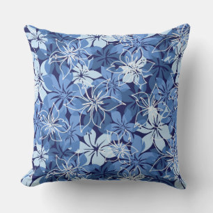 Olowalu Hibiscus Hawaiian Camo - Navy Blue Outdoor Pillow