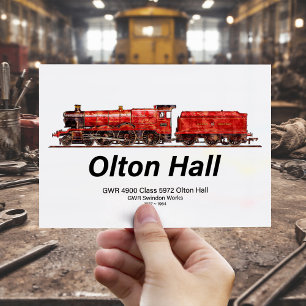 Olton Hall Vintage Steam Train English Locomotive  Postcard