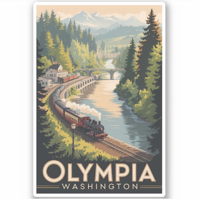 Olympia Washington Illustration Travel Art Vintage (Front)