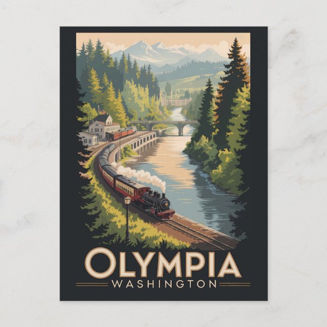 Olympia Washington Illustration Travel Art Vintage Postcard (Front)