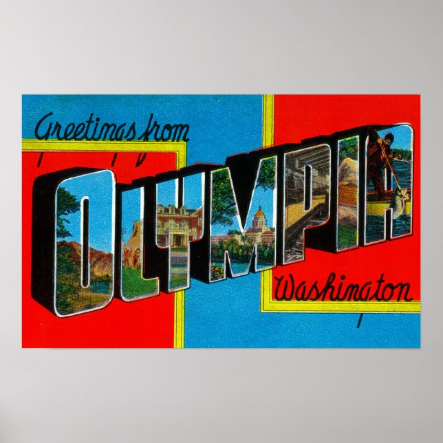 Olympia, Washington - Large Letter Scenes Poster (Front)