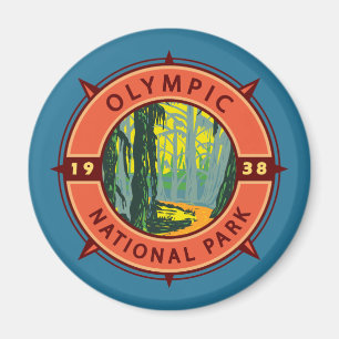 Olympic National Park Hoh Rainforest Retro Compass Magnet