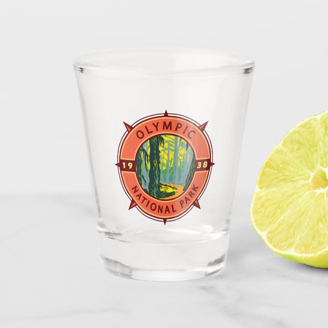 Olympic National Park Hoh Rainforest Retro Compass Shot Glass (Front)