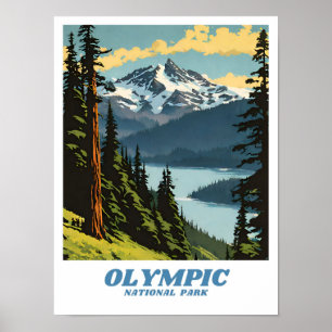 Olympic National Park illustration retro Aesthetic Poster