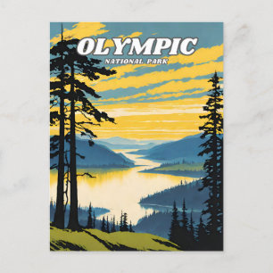 Olympic National Park illustration retro Classical Postcard