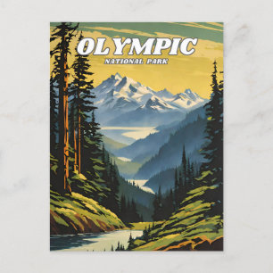 Olympic National Park illustration retro Decorativ Postcard