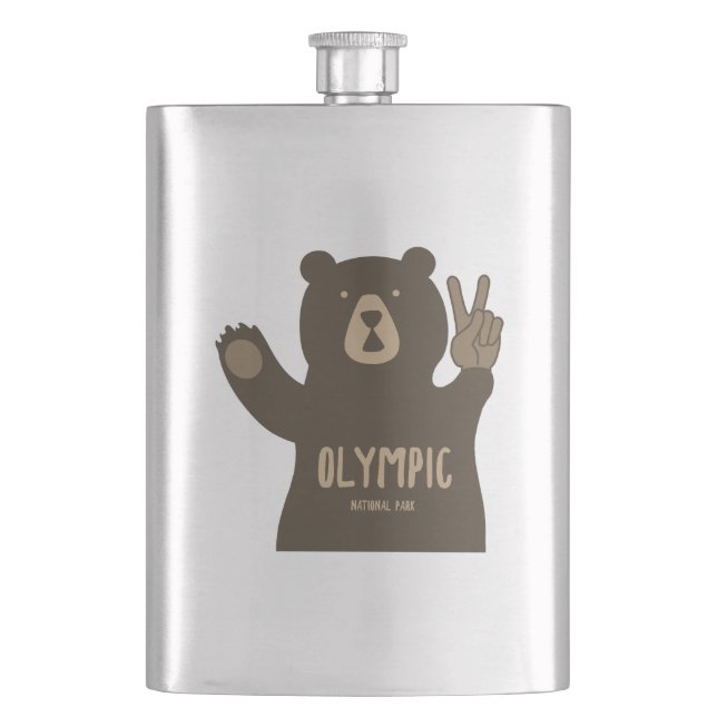 Olympic National Park Peace Bear Hip Flask (Front)