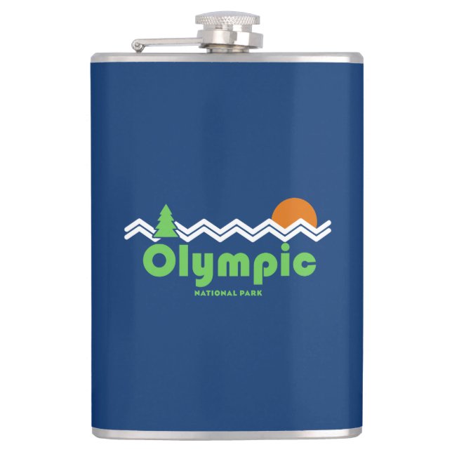 Olympic National Park Retro Hip Flask (Front)