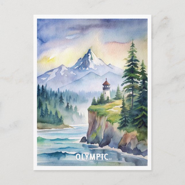 Olympic National Park Watercolor Painting Postcard (Front)