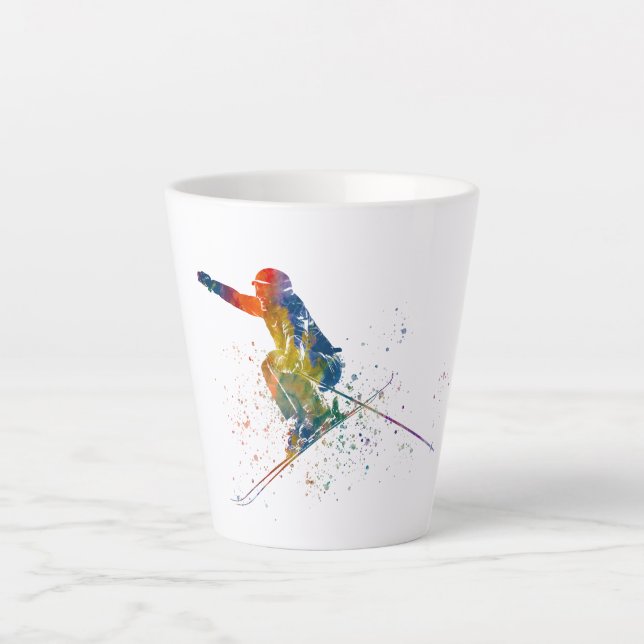 Olympic ski competition in watercolor latte mug (Front)