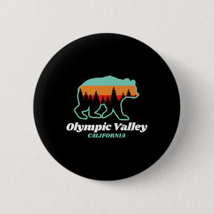 Olympic Valley California Skiing Snowboarding Bear 2 Inch Round Button