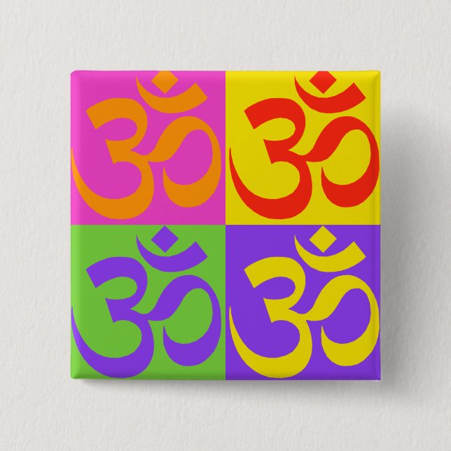 Om 2 Inch Square Button (Front)