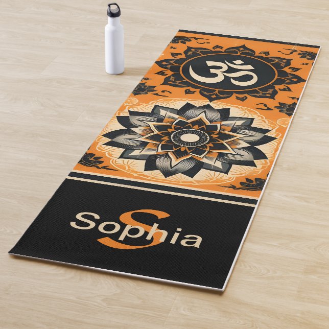 Om and Mandala in Orange and Black Yoga Mat (In Situ)